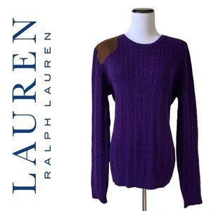 NWT $99 LAUREN RALPH LAUREN Size XL Purple Chunky Cable Knit Sweater Brown Patch